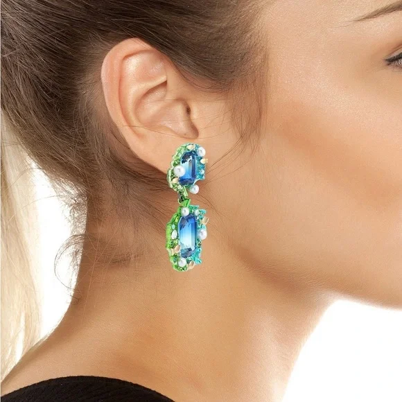 NWT Betsey Johnson mermaid jewels Blue Crystal Drop Earrings - Picture 3 of 4